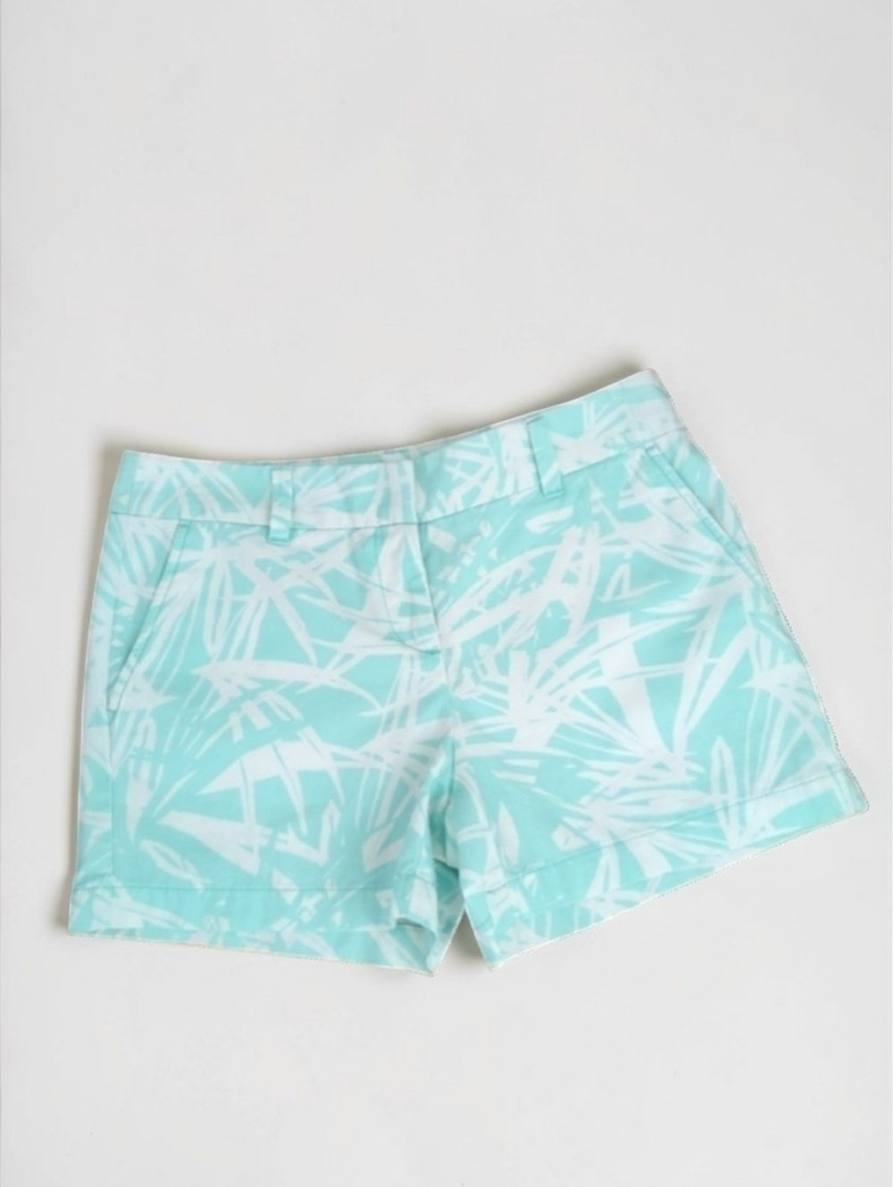 NEW Ann Taylor Loft 4” 100% Cotton Mint Green White Palm Tropical Shorts 0